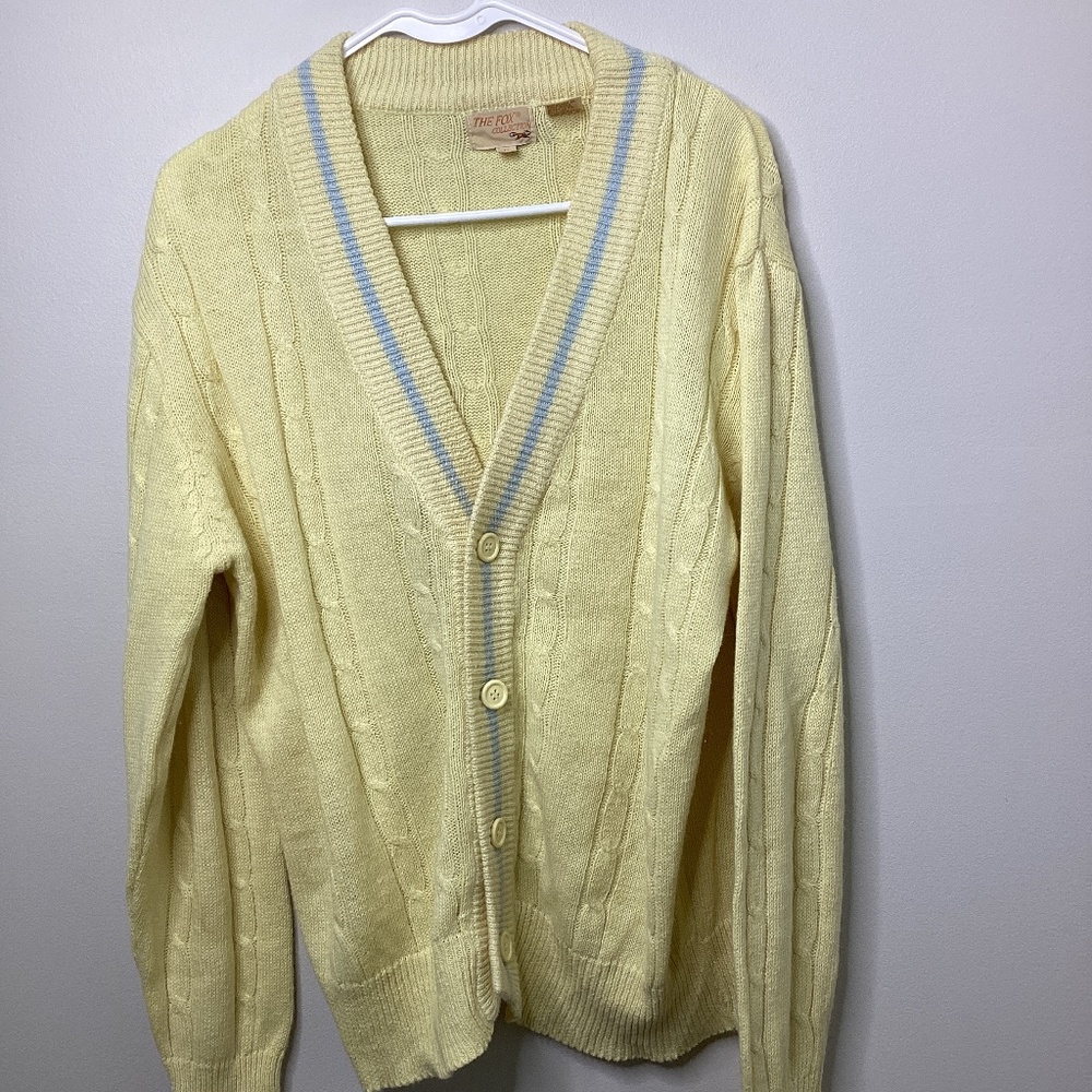 Fox Collection Vintage Cable Knit Cardigan Sweater Tennis Academia Retro Large
